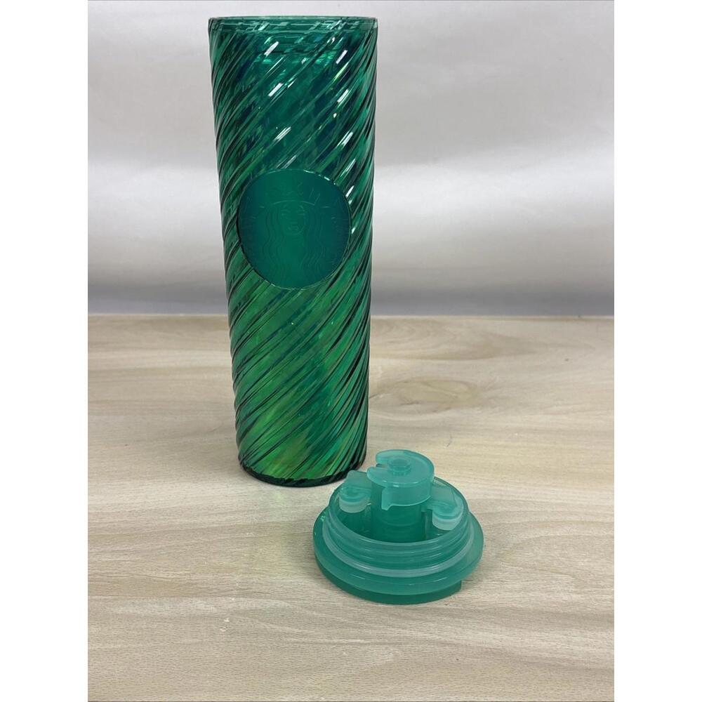 Starbucks Winter 2022 Swirl Textured 16oz Cold Drink Tumbler with lid New Green - Picture 7 of 7